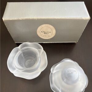 Christian Dior Lead Crystal Frosted Flower Candle Holders Set of 2 Boxed